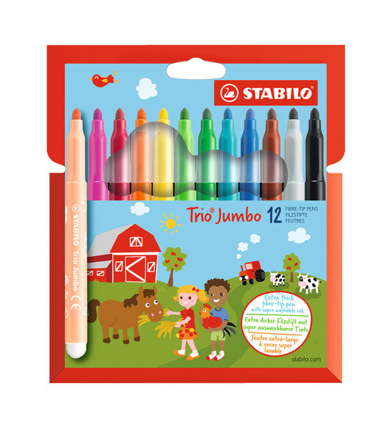 Marcador, Trio Jumbo, Punta XL (3.0 mm). Estuche x 12 Unds. 12 Colores Surtidos